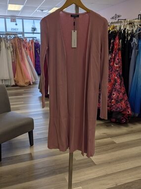 525 America Ribbed Open Cardigan in Pink